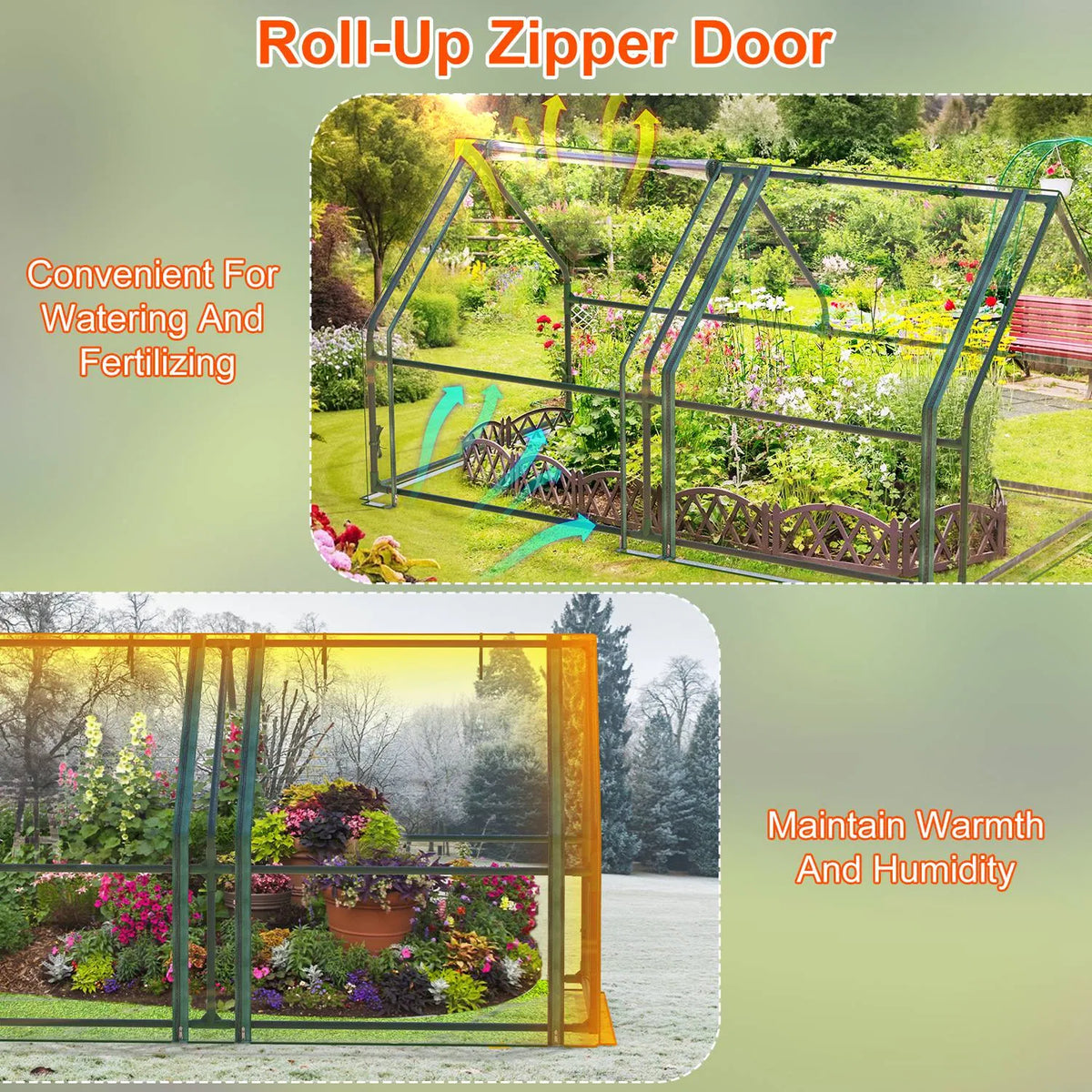 Portable Mini Greenhouse with Zipper Doors, 70.9 x 33.5 x 37.4 in – image 8