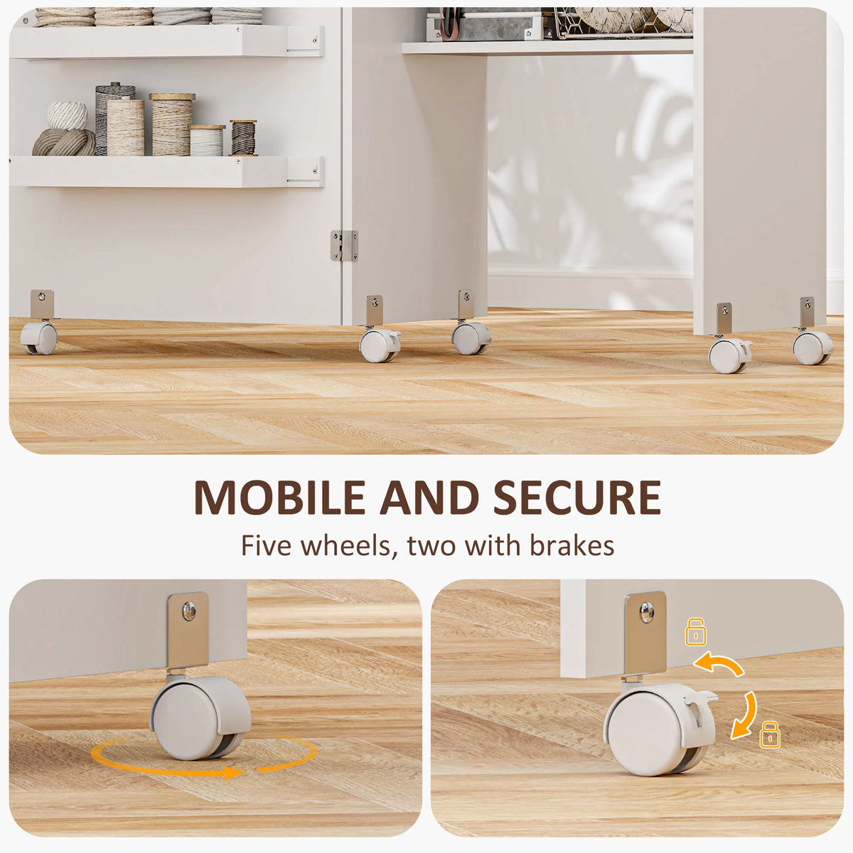 Folding Sewing Machine Cabinet with Storage Bins and Lockable Wheels – image 7