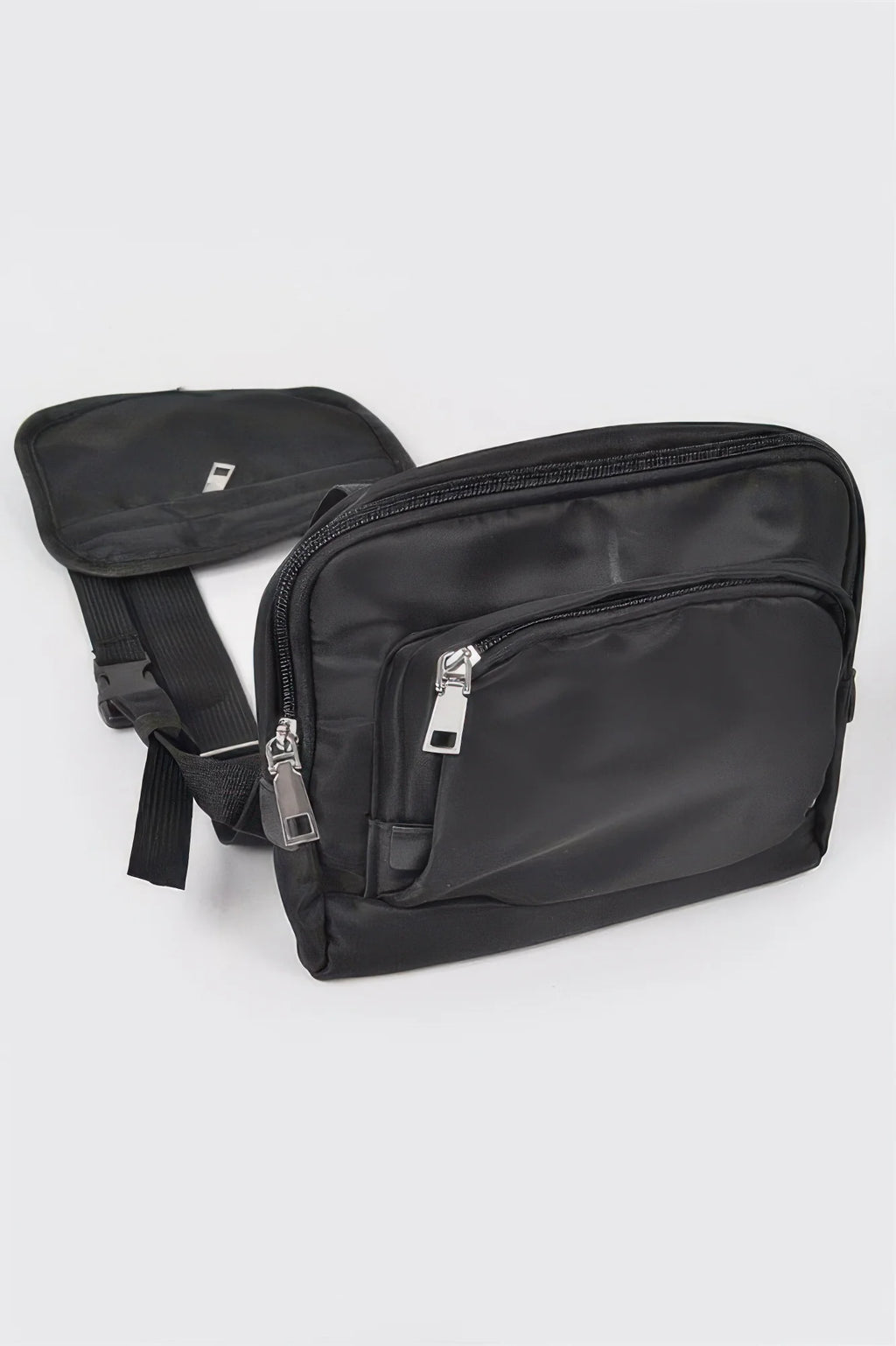 Nylon Sling Bag with Matching Pouch, Black – image 4