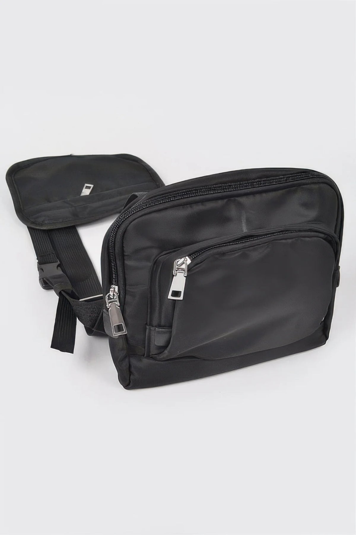 Nylon Sling Bag with Matching Pouch, Black – image 4