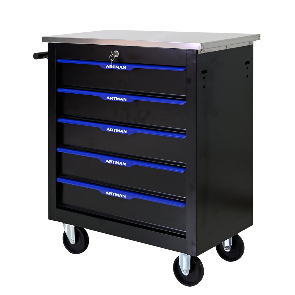 5 Drawer Lockable Tool Cart with Stainless Top and Brake Casters