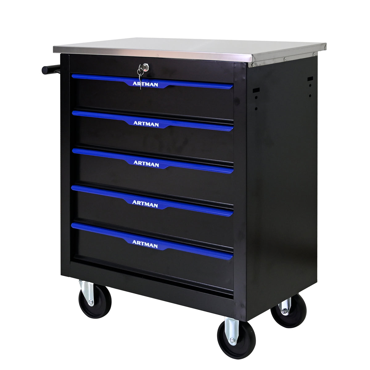 5 Drawer Lockable Tool Cart with Stainless Top and Brake Casters