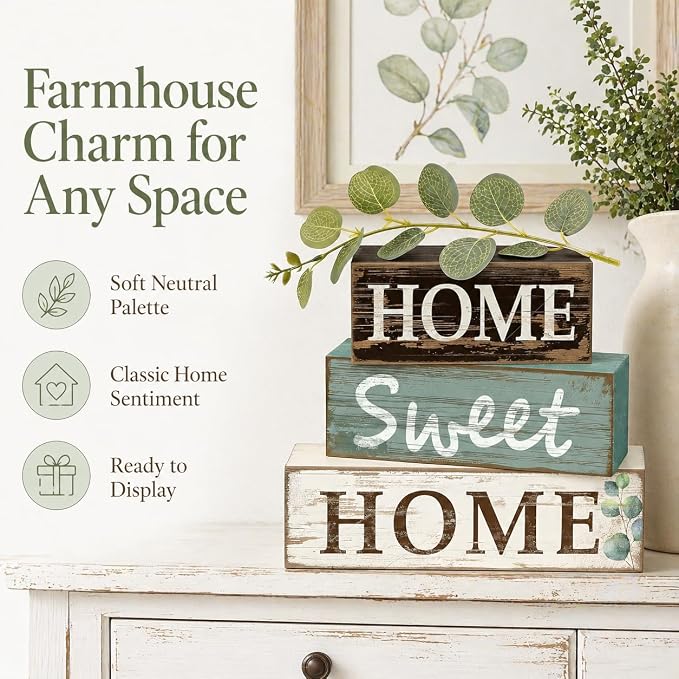 Farmhouse Home Sweet Home Wood Block Decor Set, 4 Pieces – image 2