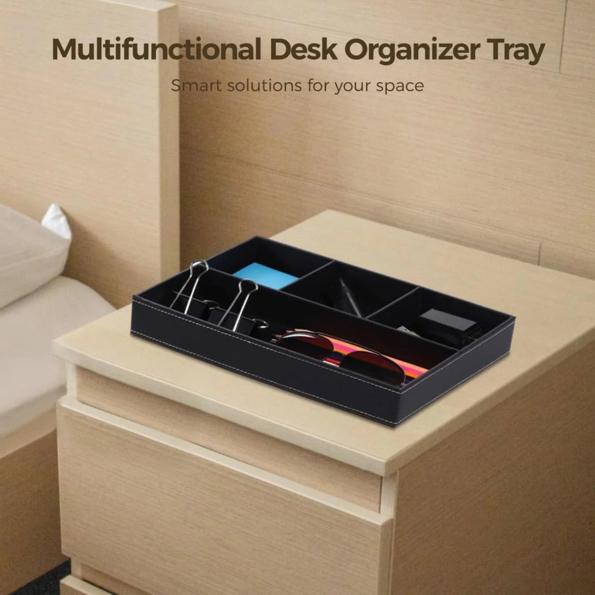 Desk Organizer Tray, Faux Leather 4-Compartment Valet Tray – image 5