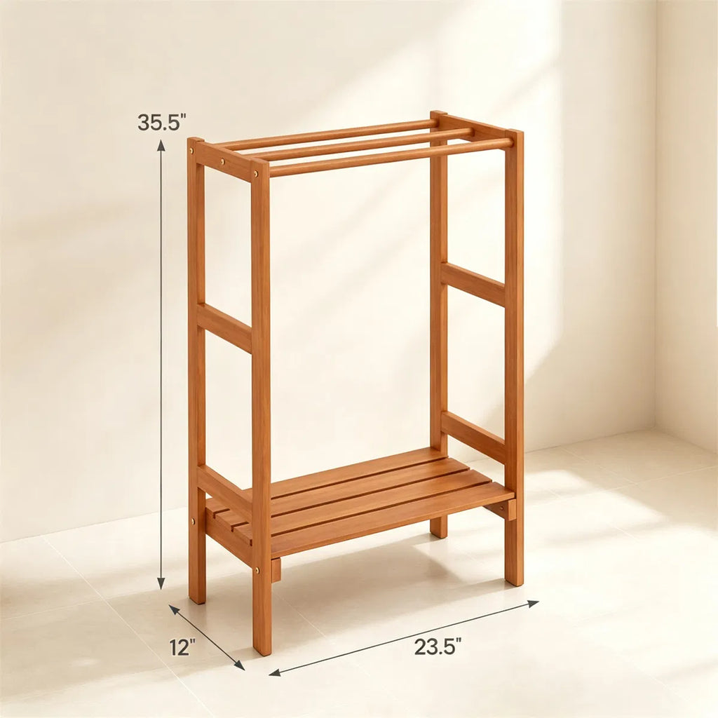 Blanket Stand Hardwood Freestanding with 3 Bars & Bottom Shelf – image 7
