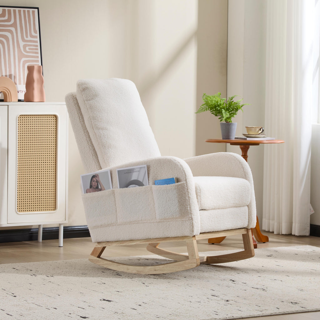 Upholstered Nursery Rocking Chair with Footrest and Side Pocket – image 22