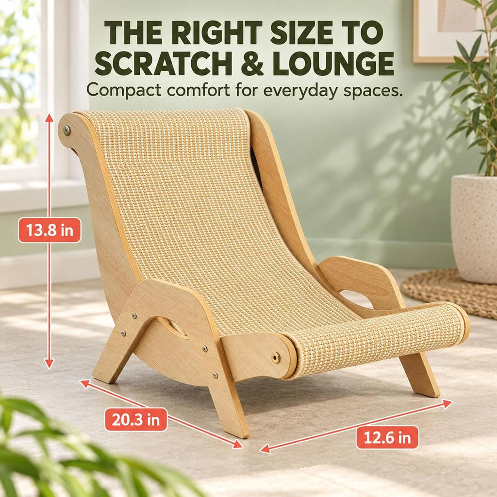 Cat Scratch Lounger Chair Bed with Sisal Scratching Board, Wood – image 6