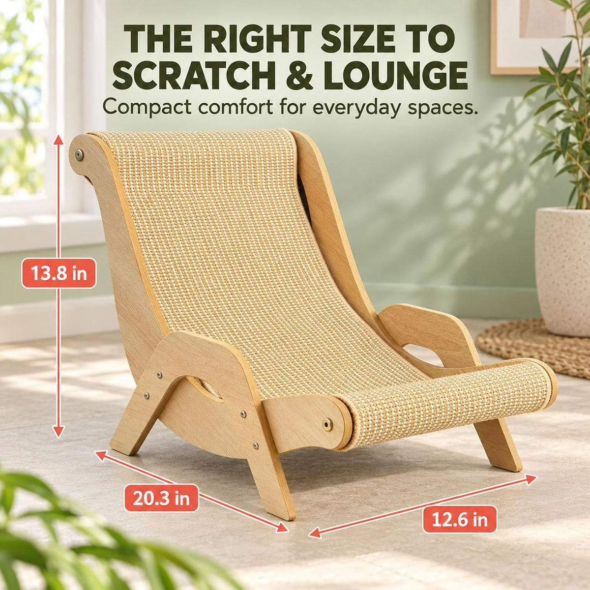 Cat Scratch Lounger Chair Bed with Sisal Scratching Board, Wood – image 6
