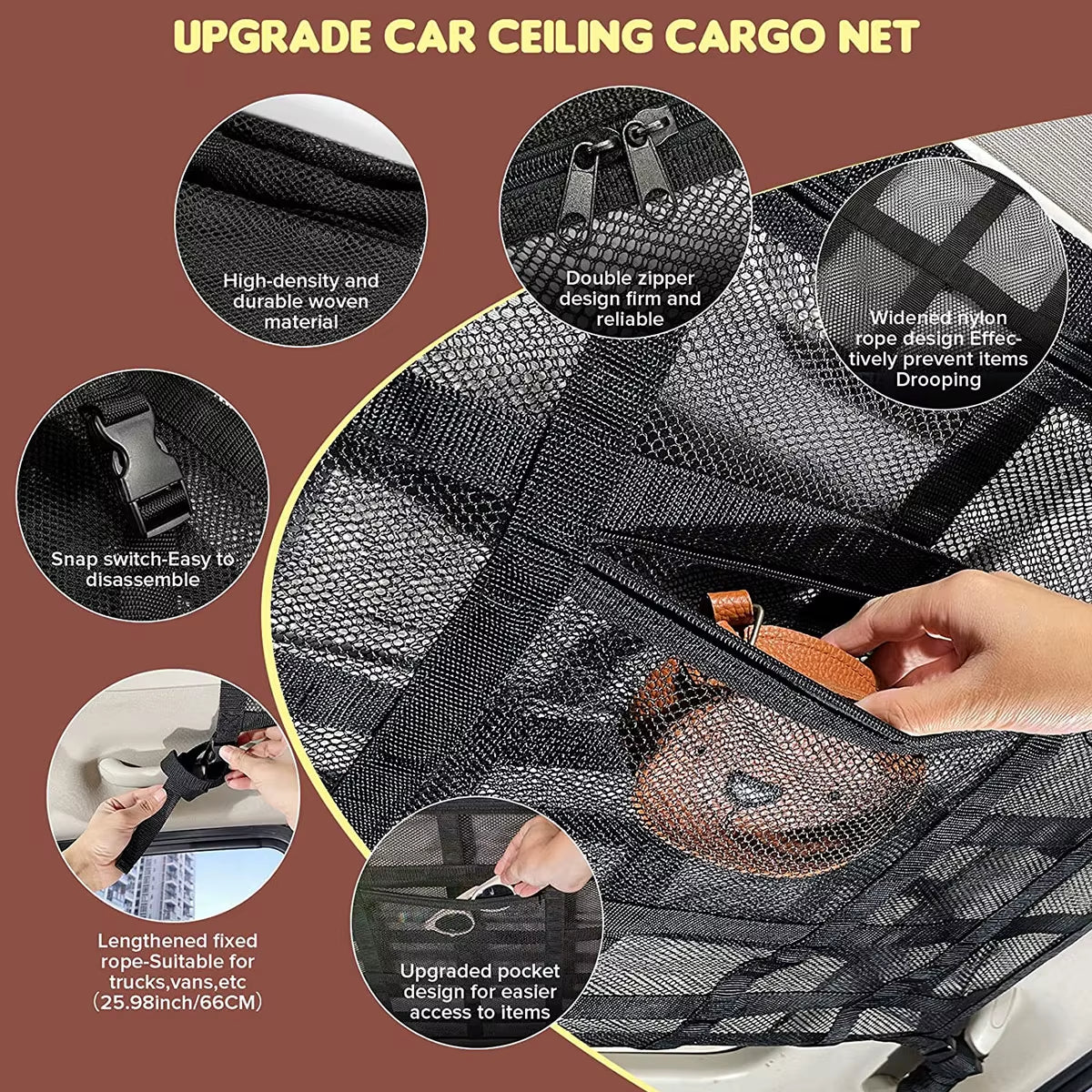 Car Ceiling Cargo Net – Roof Storage Mesh Organizer – image 5