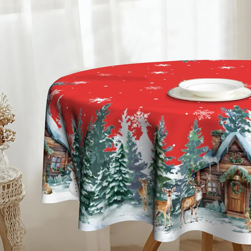 Christmas round Tablecloth 60 Inch, Holiday Print Table Cover