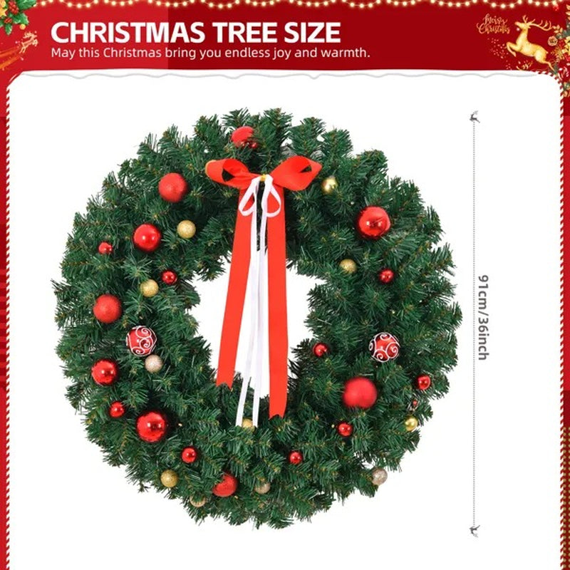 Battery Operated Pre-Lit Christmas Wreath 36 in, 80 Warm LEDs with Timer – image 3