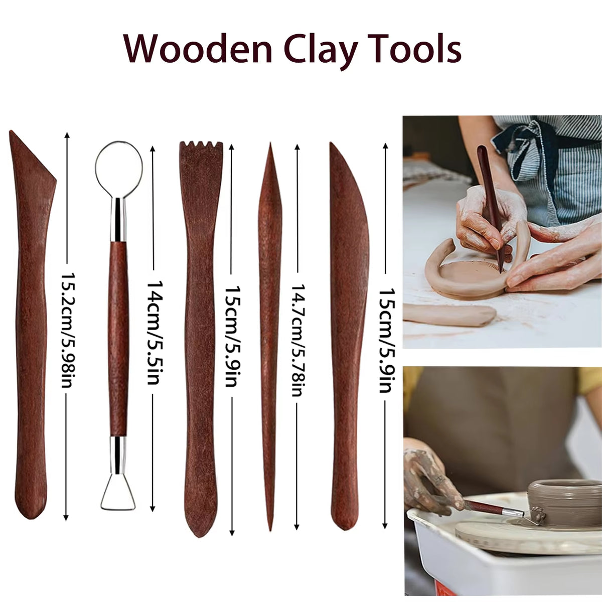 Pottery Clay Sculpting Tool Set, 25 Pc Double-Sided Wood – image 5