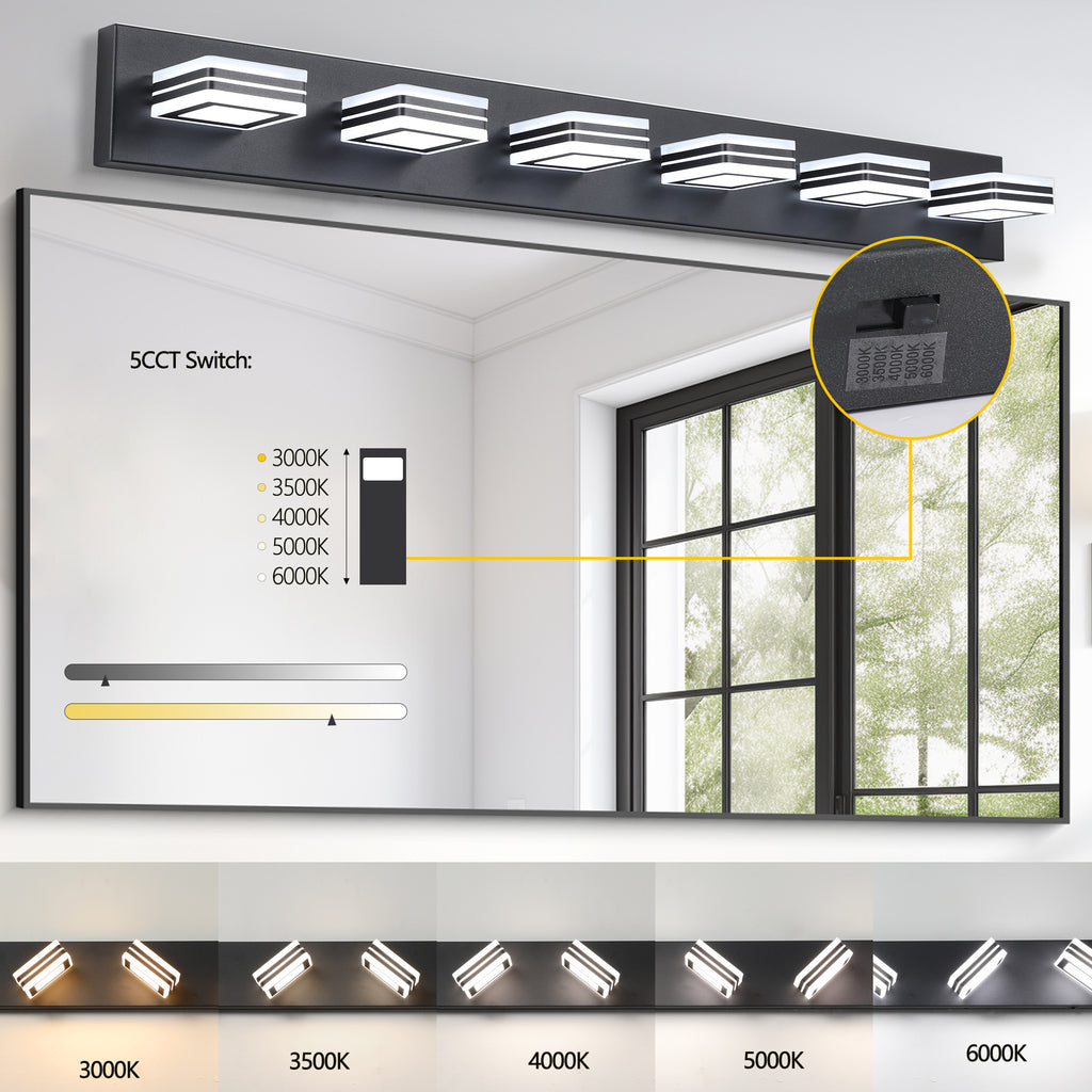 40 Inch 6-Light LED Vanity Light, Dimmable Black Bathroom Fixture – image 5