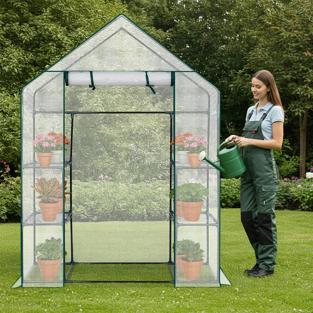 Mini Walk-In Greenhouse with PE Cover & 4 Shelves, 56x29x77 in – image 13