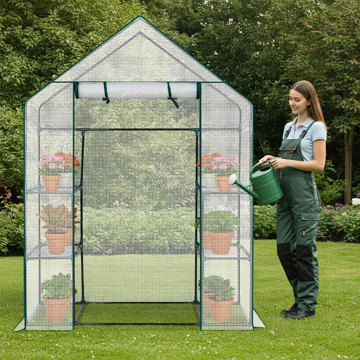 Mini Walk-In Greenhouse with PE Cover & 4 Shelves, 56x29x77 in – image 13