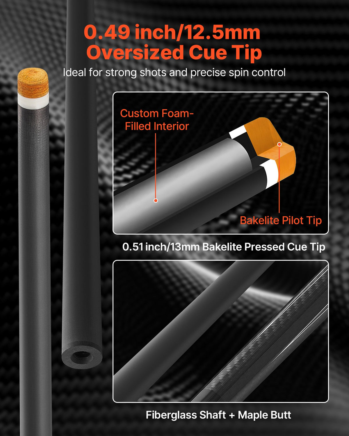 58 Inch Carbon Fiber Pool Cue Stick 19 Oz With Maple Butt – image 3