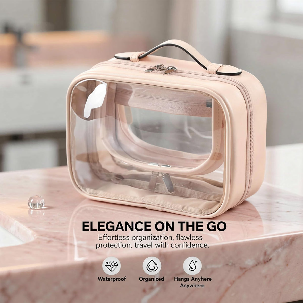 Clear Hanging Toiletry Bag, Pink Double-Layer PVC Makeup Organizer – image 4
