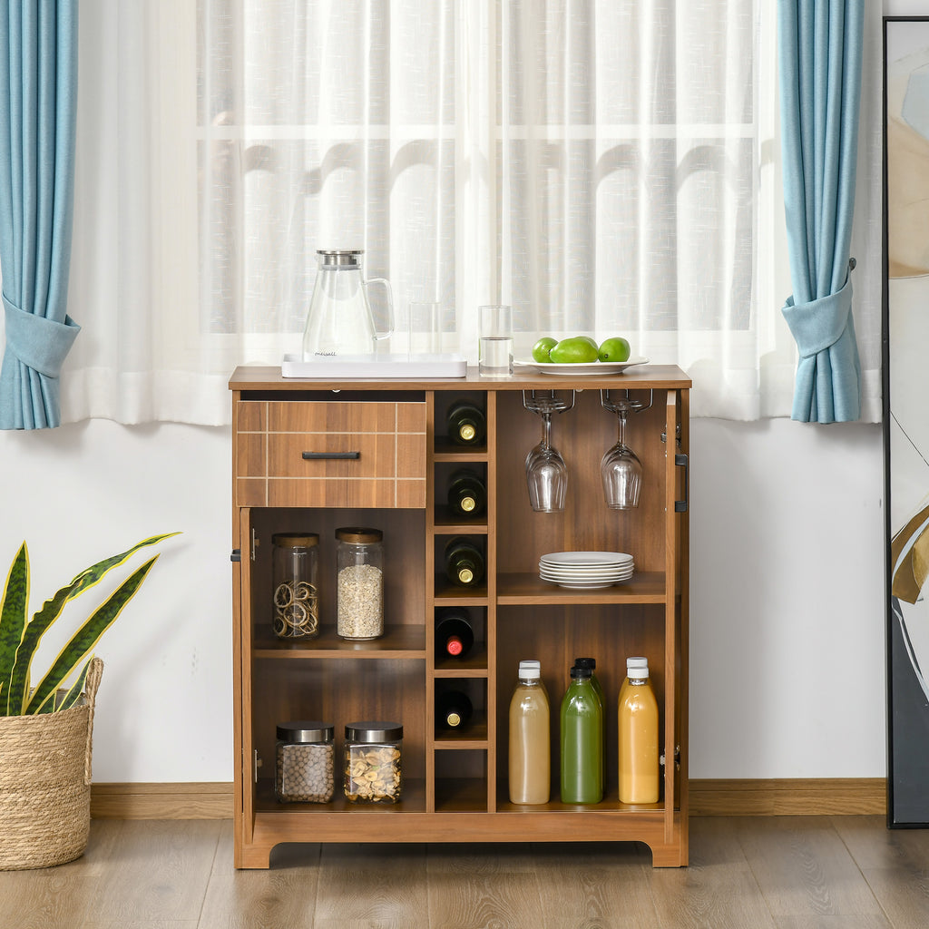 Wine Cabinet Sideboard with 6-Bottle Rack and Glass Holders, Brown – image 7