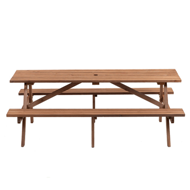 Wooden Picnic Table 75 in with 2 Built-In Benches, Umbrella Hole – image 7