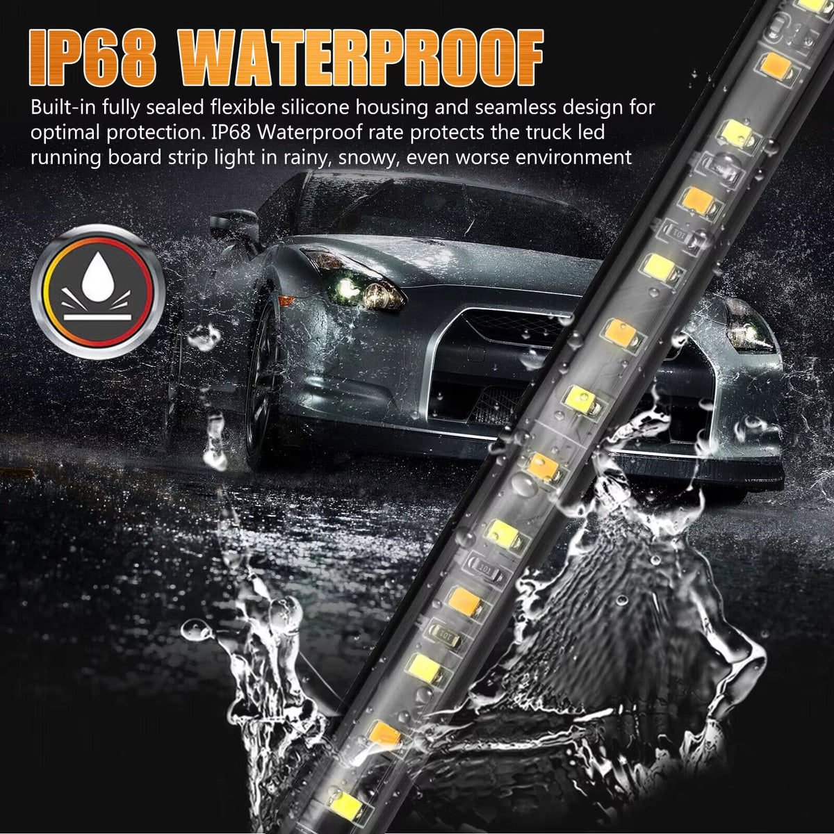 LED Running Board Light Strips, 2-Pack White and Amber 12V