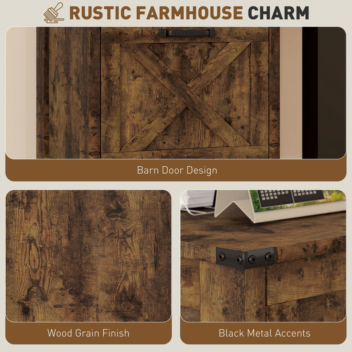 Rustic Farmhouse 3-Drawer Vertical File Cabinet, Barn Door Style – image 4