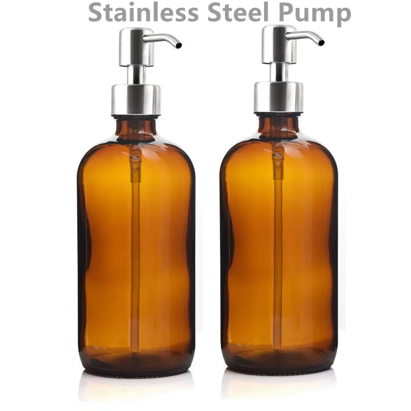 Amber Glass Soap Dispenser Set with Steel Pumps – image 7