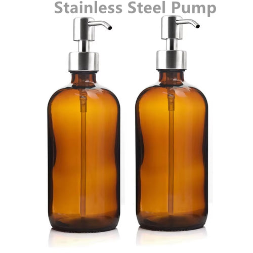 Amber Glass Soap Dispenser Set with Steel Pumps – image 7