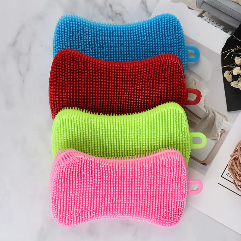 Silicone Dish Scrubber Brush - Pot, Pan & Produce Cleaning Sponge