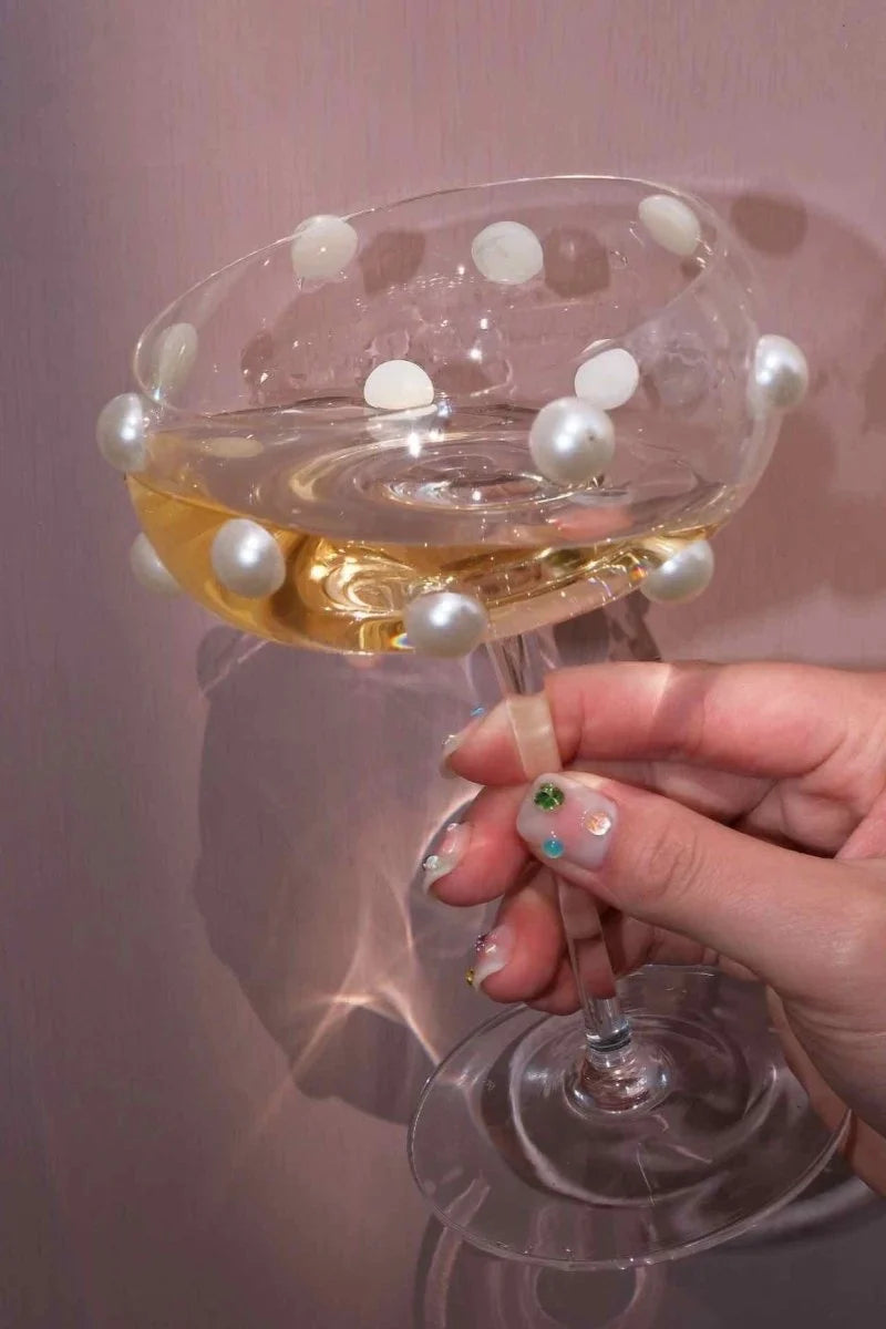 Mouth Blown Pearl Dot Champagne Coupe Glass – image 7