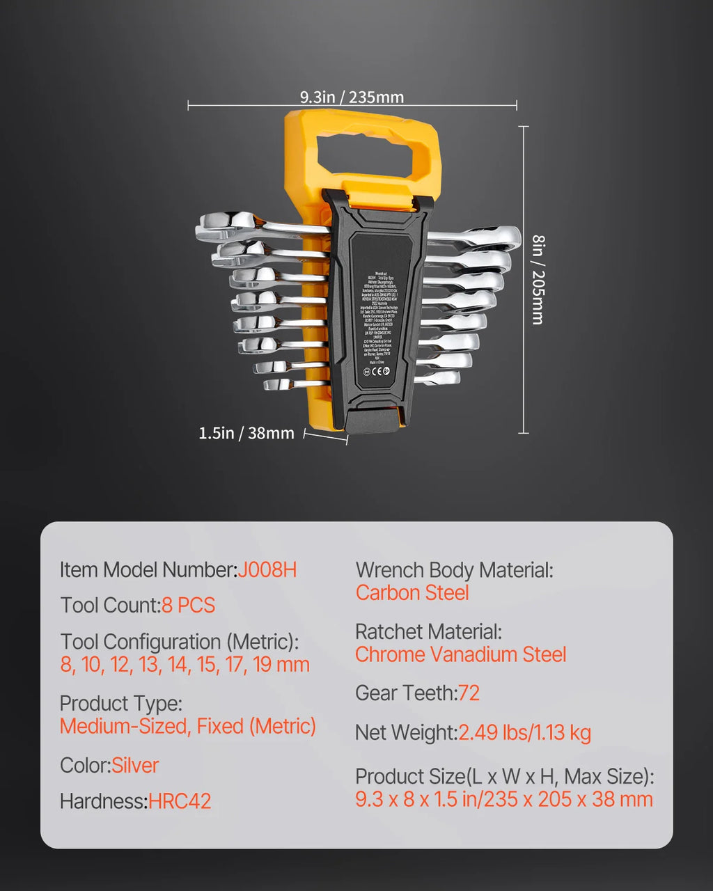 Ratcheting Wrench Set 8 Pcs – Metric 8–19 mm with Rack – image 7