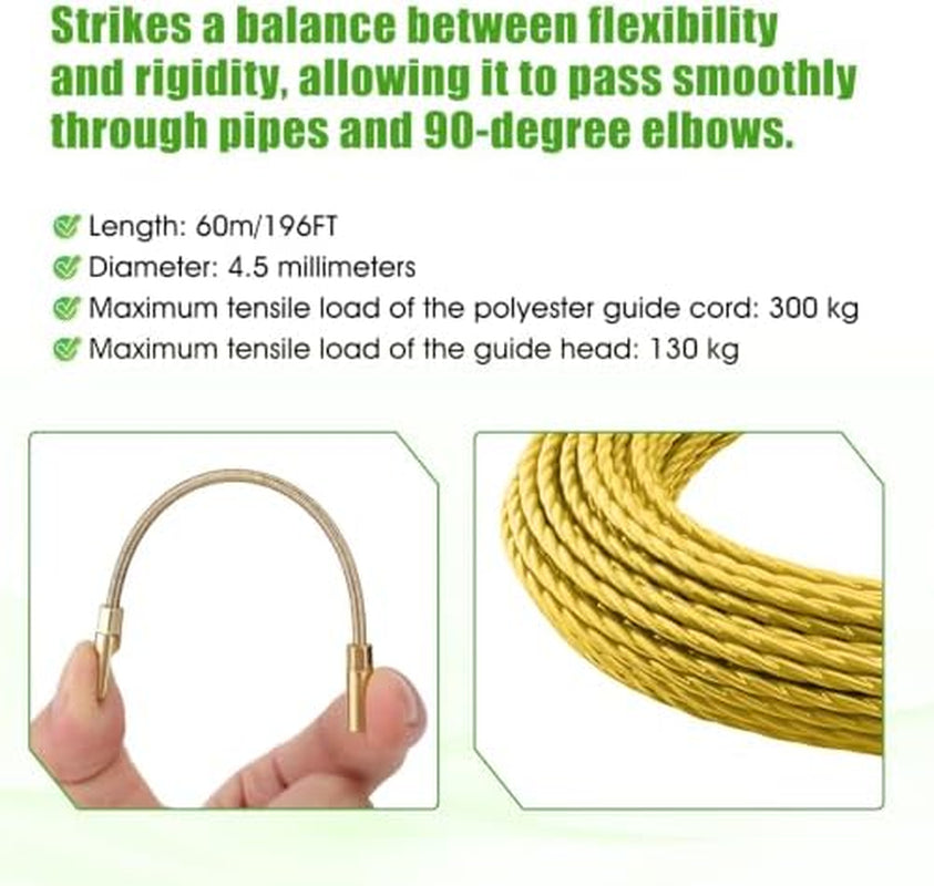 Fish Tape 197 ft, 4.5 mm Wire Puller with 7 Guide Tips and Gloves – image 5