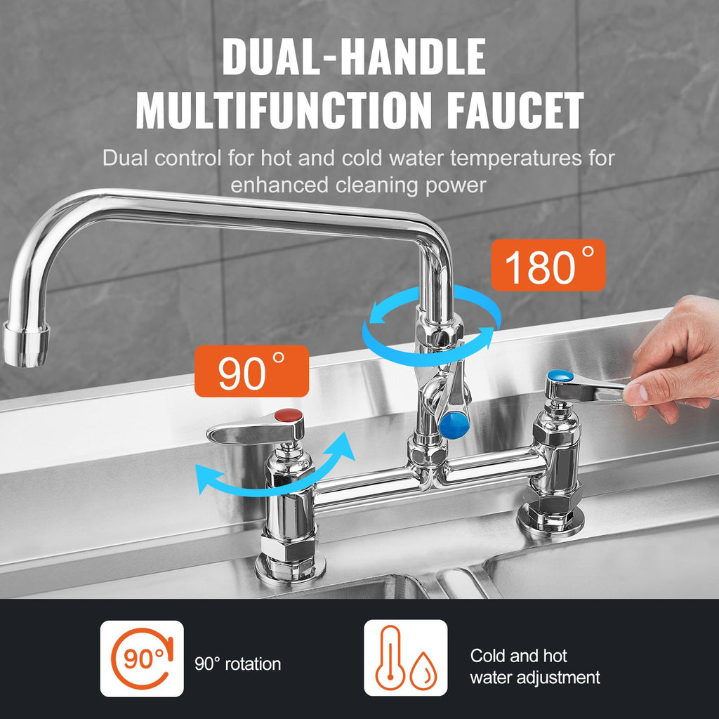 Commercial Pre-Rinse Kitchen Faucet, 26 in Deck Mount, 8 in Center, 12 in Spout – image 6
