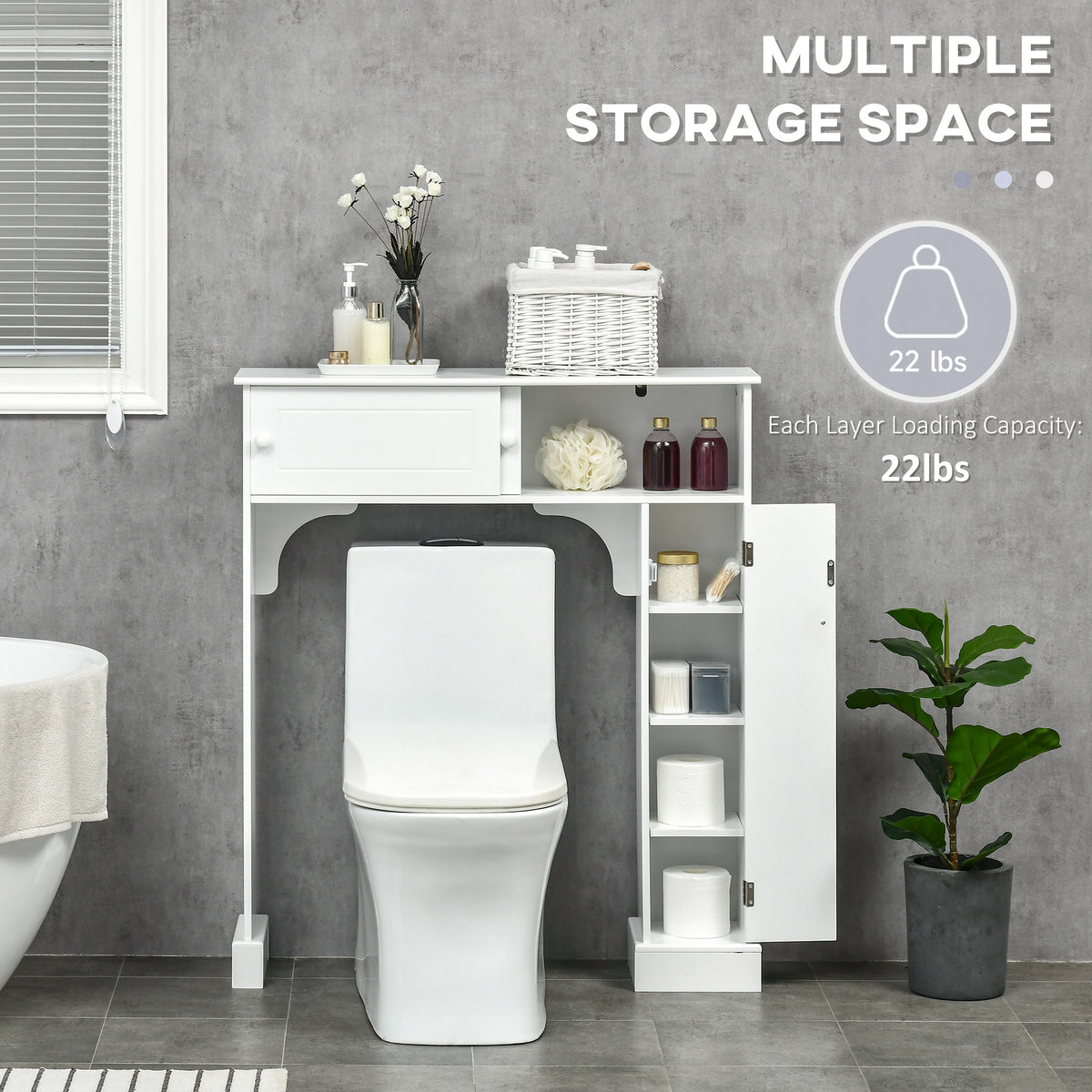 Over-the-Toilet Bathroom Cabinet with Adjustable Shelves, White – image 6