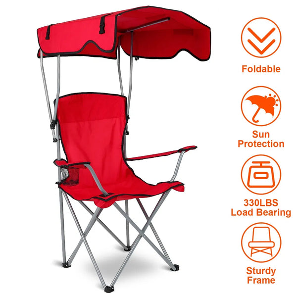 Folding Canopy Lawn Chair with Cup Holder, 330 lb Capacity