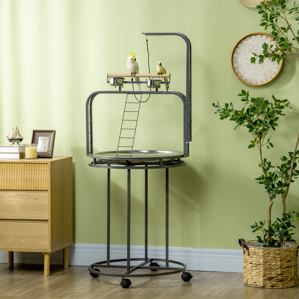 Parrot Stand, Large Bird Perch with 3 Ladders, Toy Hook and Wheels – image 2