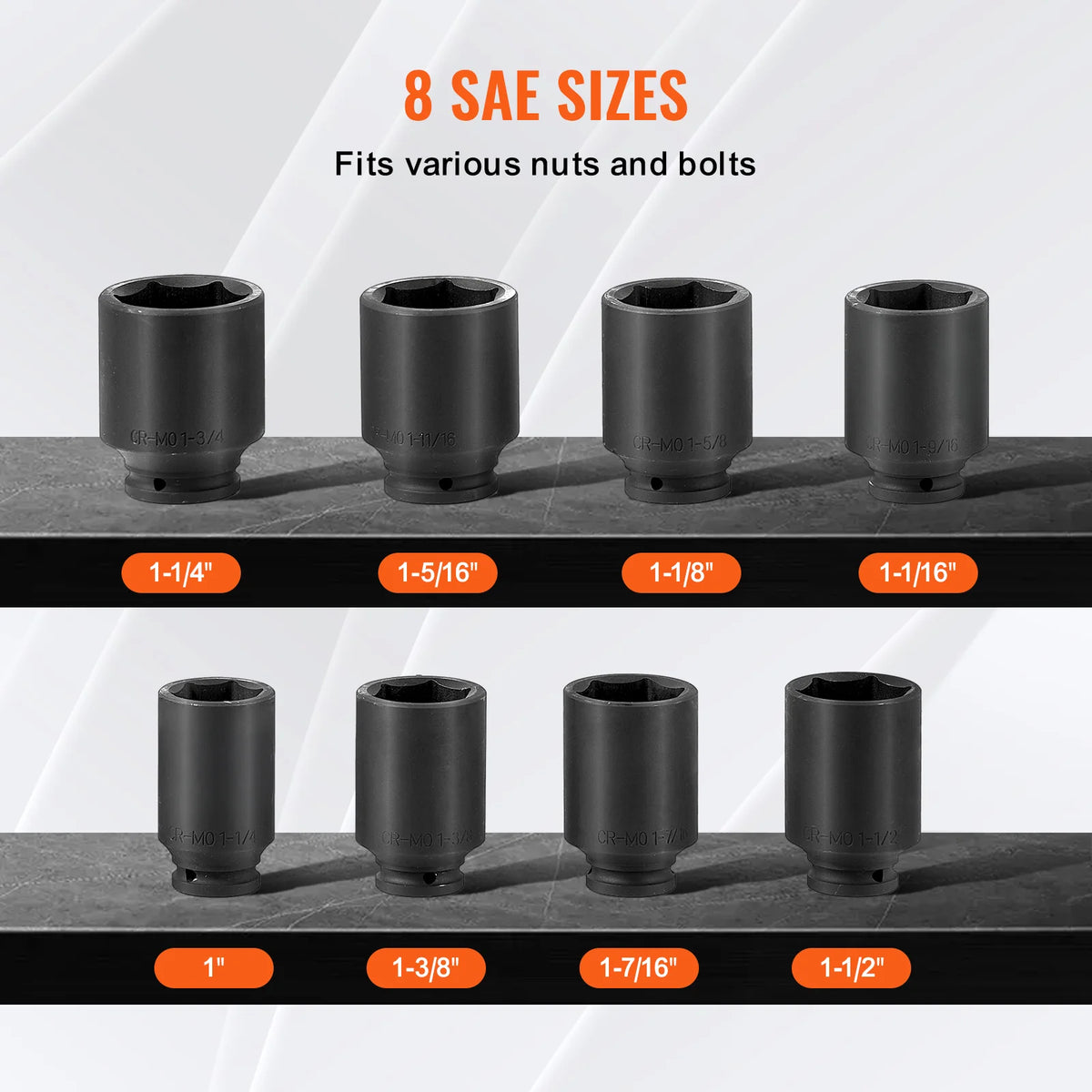 Axle Nut Socket Set, 8-Piece 3/4 in Drive Deep 6-Point SAE Sockets – image 3