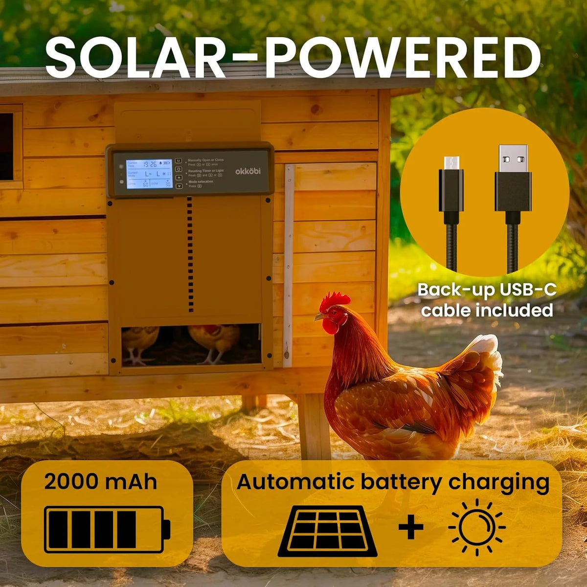Automatic Chicken Coop Door, Solar Powered with Timer & Light Sensor – image 2