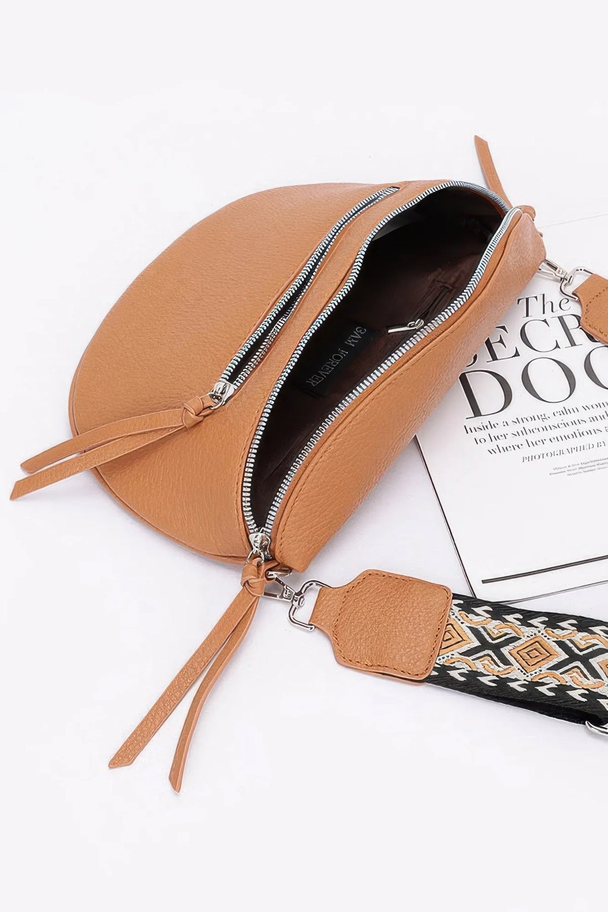 Crossbody Belt Bag – Faux Leather Zip Waist Bag, White – image 3