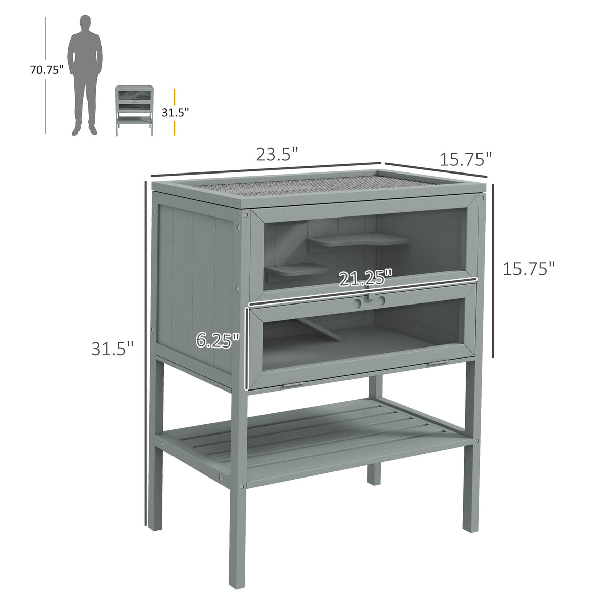 3-Tier Wooden Hamster Cage with Openable Top and Storage Shelf – image 3