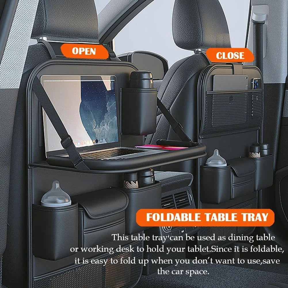 Backseat Organizer with Fold-Down Tray - PU Leather Kick Guard – image 3