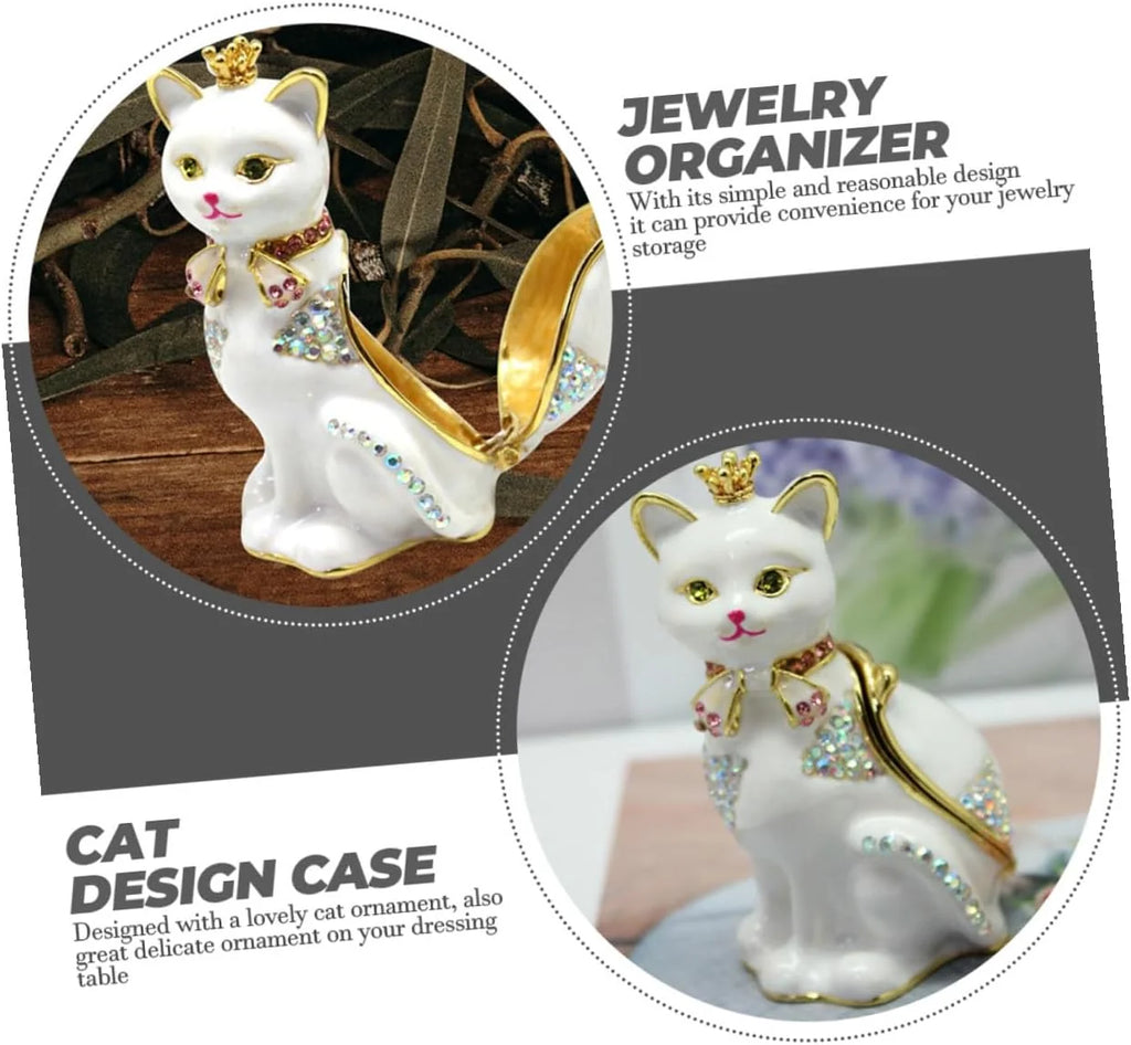 Cat Crown Jewelry Box, Alloy Trinket Holder for Rings & Earrings – image 8