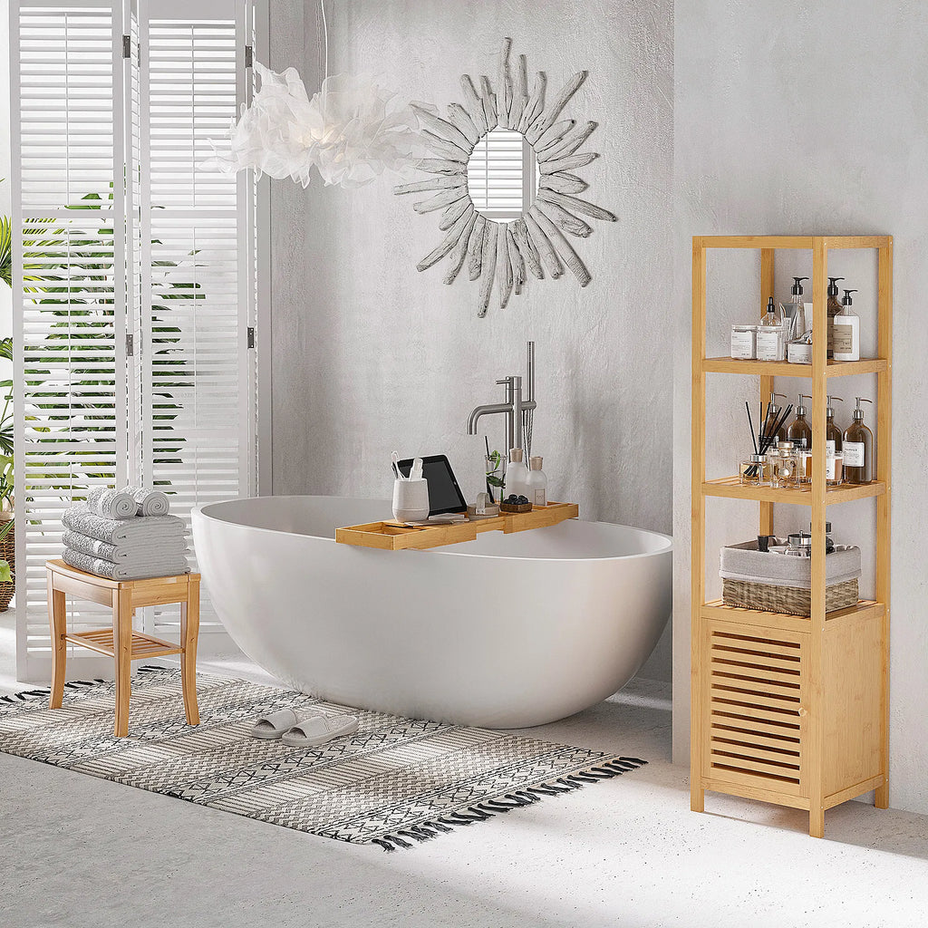 Bamboo Shower Bench with Storage Shelf, 20 in Bath Stool – image 4