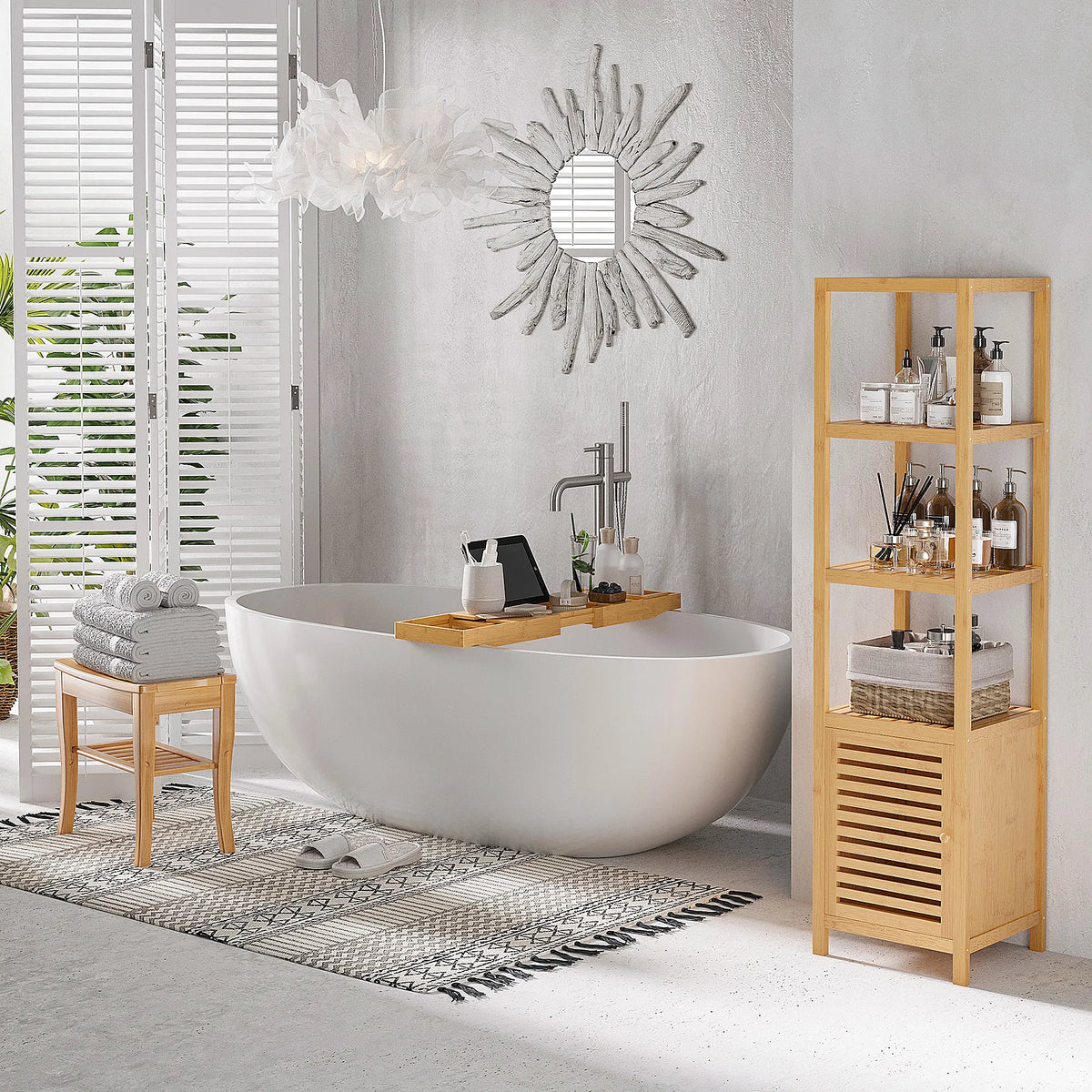 Bamboo Shower Bench with Storage Shelf, 20 in Bath Stool – image 4