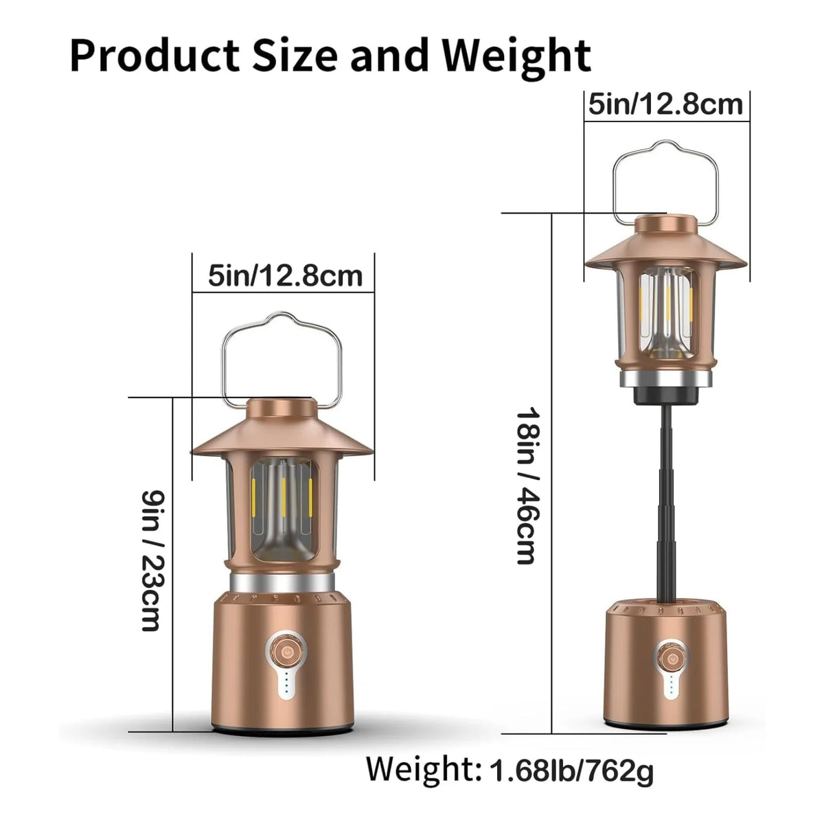 Rechargeable Camping Lantern 8000mAh, Vintage Copper, 3 Light Modes – image 2