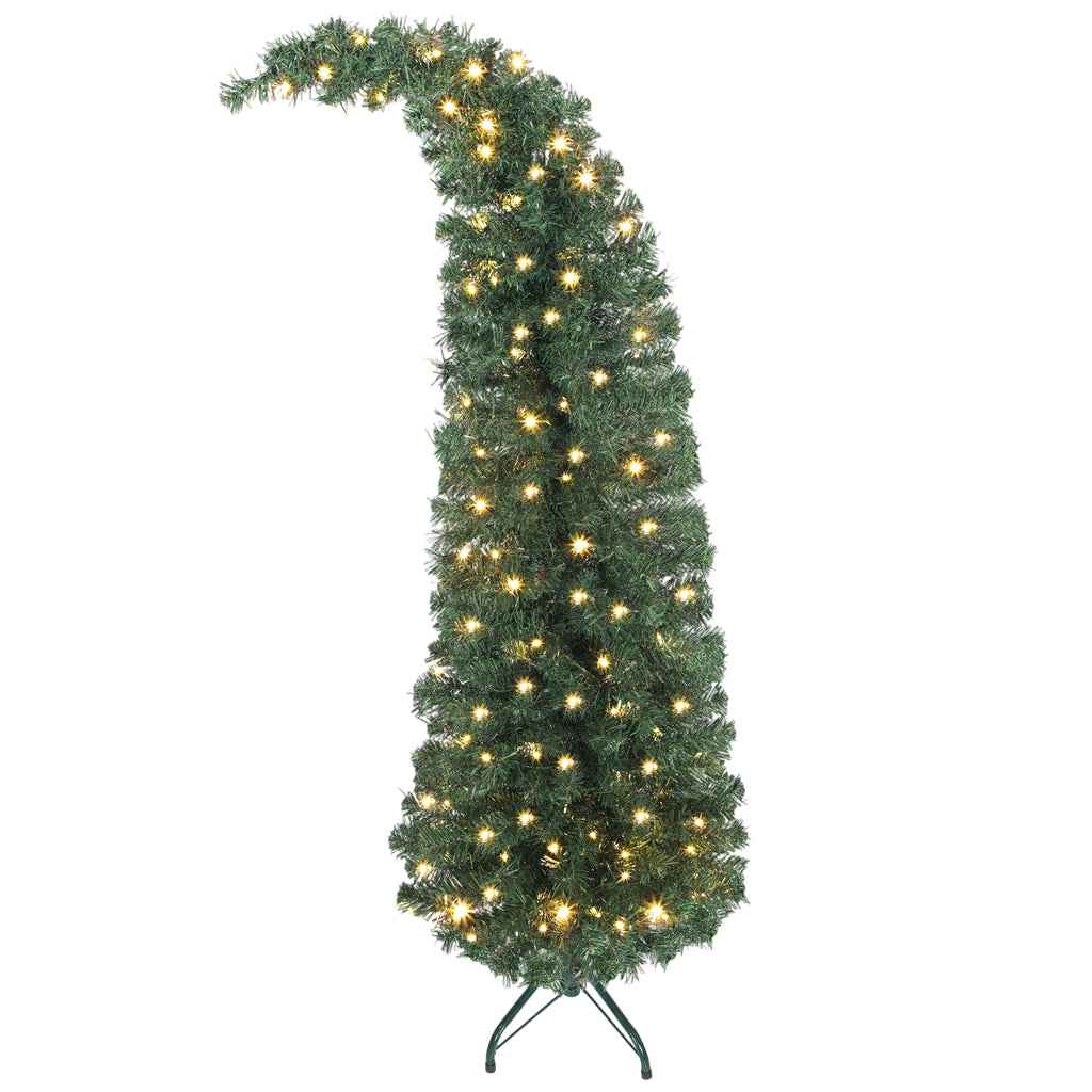 5 Ft Prelit Whimsical Slim Christmas Tree with Bent Top
