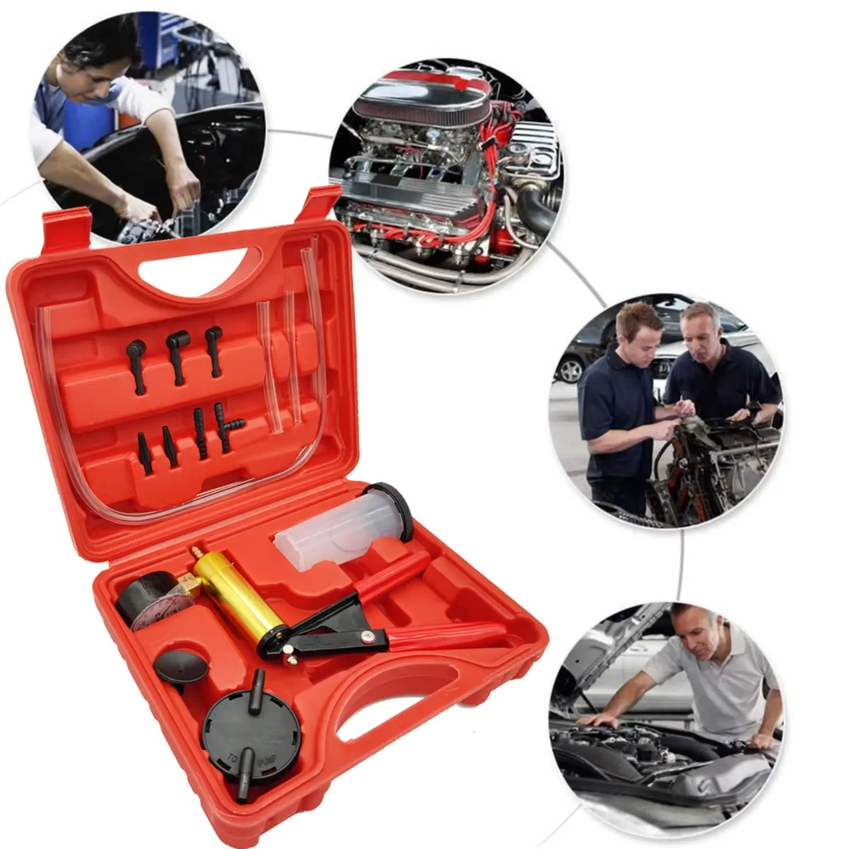 Hand Vacuum Pump Brake Bleeder Kit with Gauge and Adapters