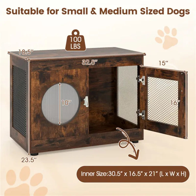 Dog Crate End Table, Farmhouse Style 2-in-1 Kennel, Rustic Brown – image 4