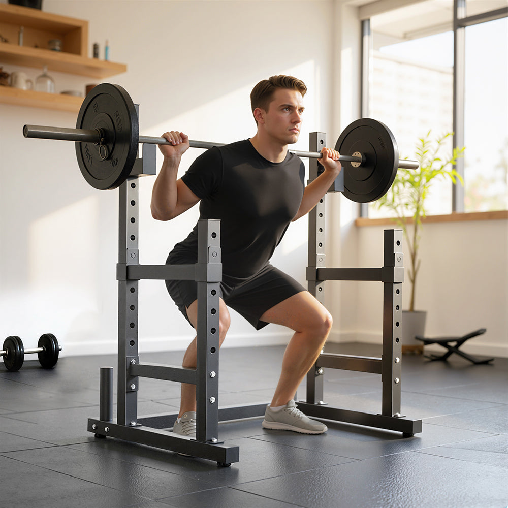 Adjustable Squat Rack with Dual Barbell Holders and Plate Storage – image 7