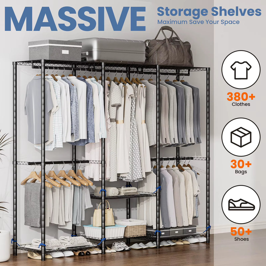 Freestanding Wardrobe Clothes Rack with Dust Cover, 960 lb Capacity – image 3