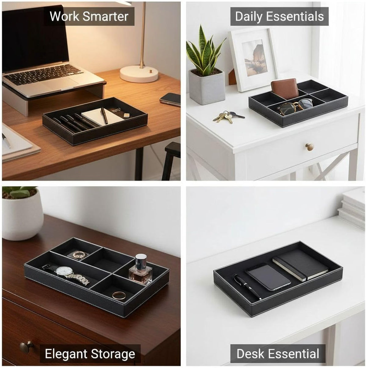 Valet Tray for Men, PU Leather 4-Compartment Catchall Organizer – image 5